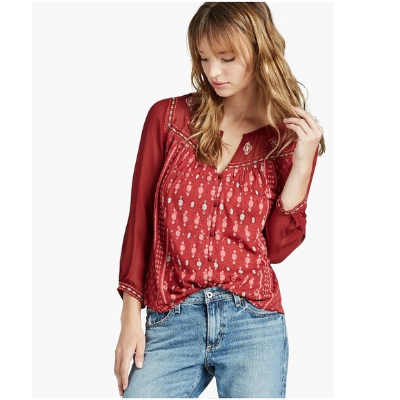 lucky brand border print peasant top